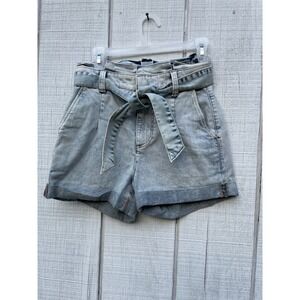 Express Denim‎ Shorts Super High Rise Belted Cuffed Hem Light Wash Size 2